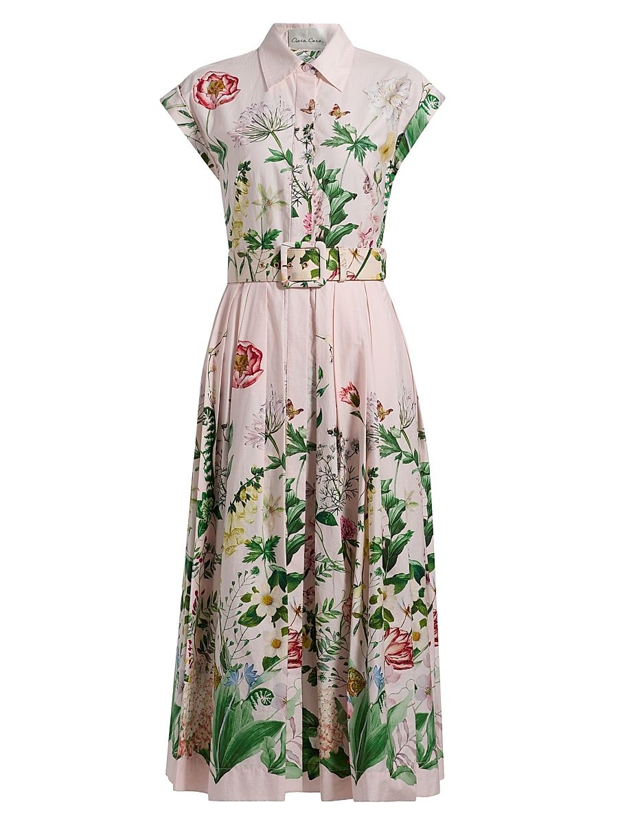 Women's Octavia Floral Cotton Poplin Midi-Shirtdress - Bloomsfield Pink - Size 8