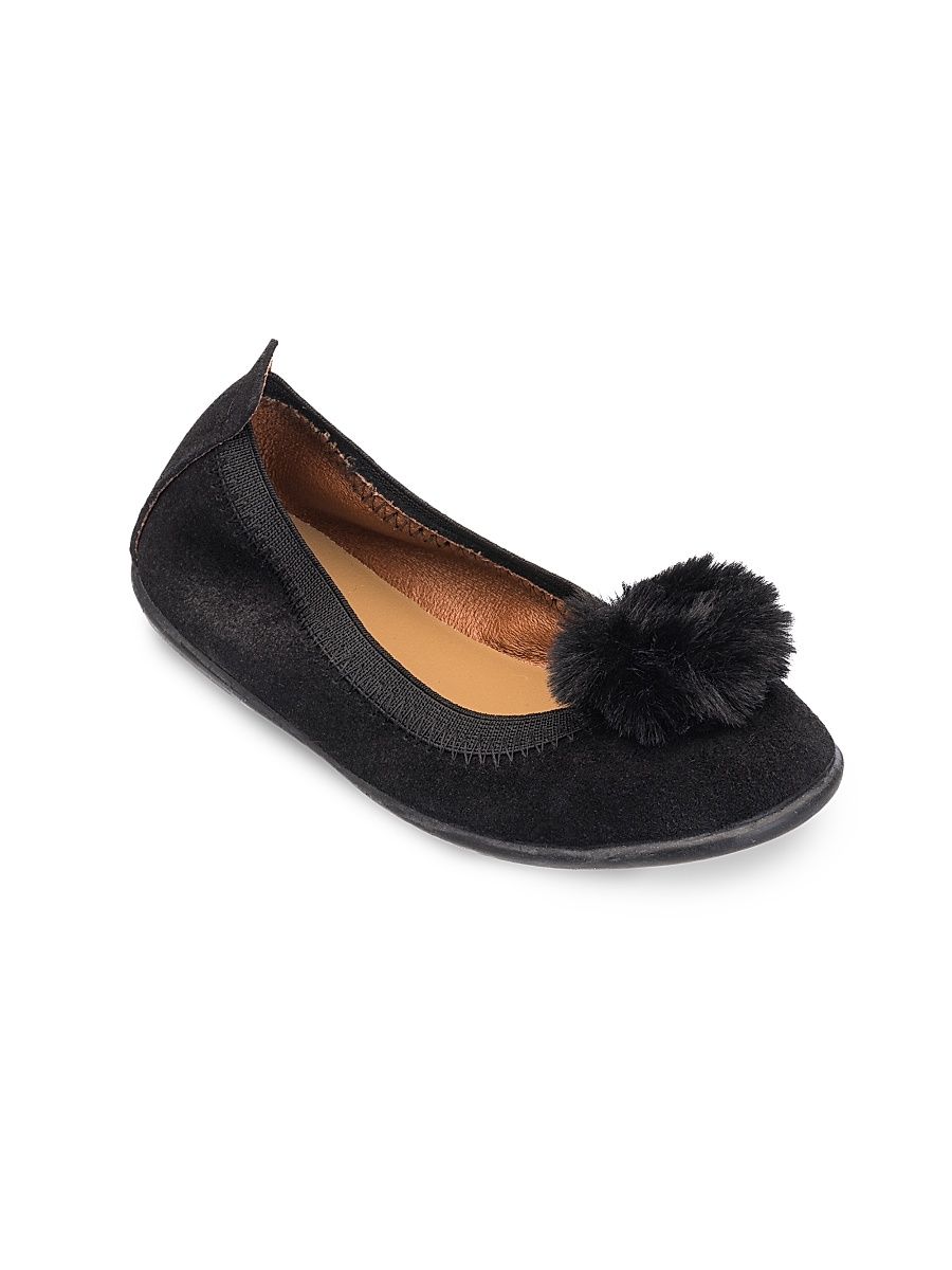 Little Girl's & Girl's Suede Pom Pom Flats - Black - Size 11.5 (Child)