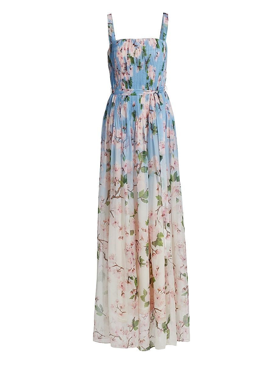 Women's Pleated Ombrê Cherry Blossom Gown - Pink Blue Ombre - Size 4
