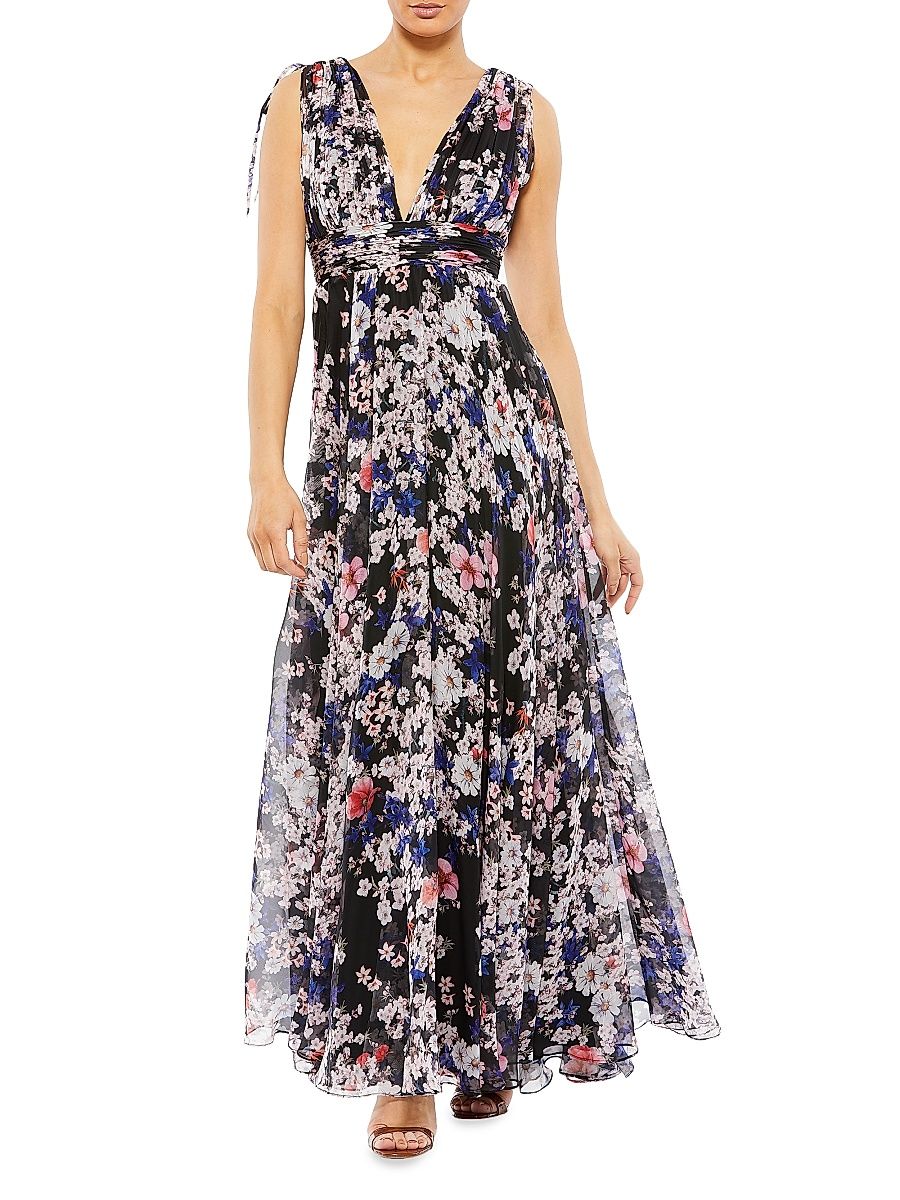 Women's Floral Georgette Gown - Black Multi - Size 6