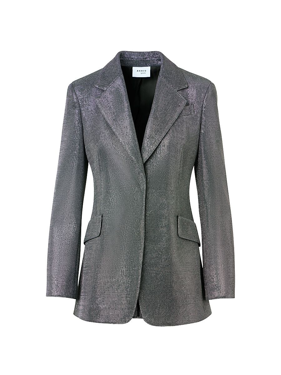 Women's Metallic Techno Birdseye Boyfriend Blazer - Brushed Steel - Size 18