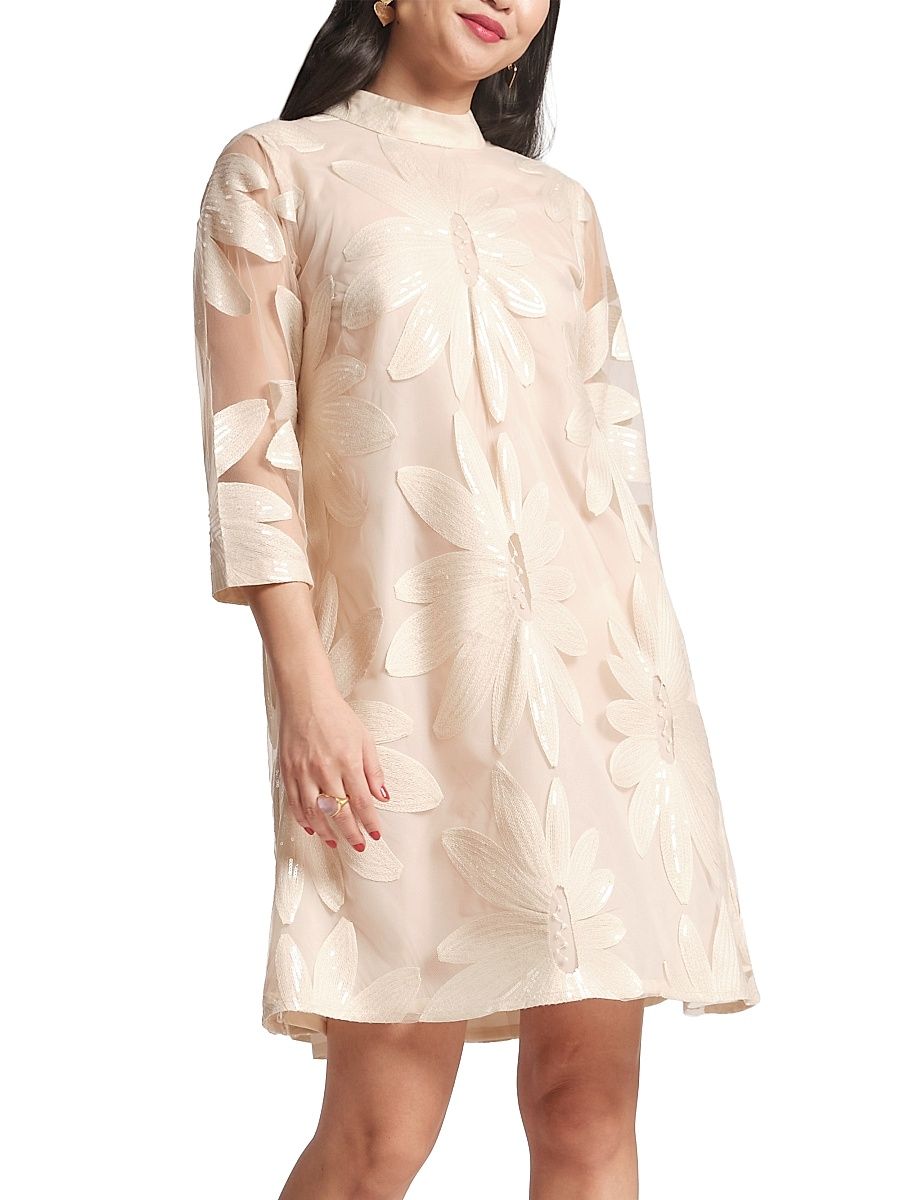 Women's Diplomat Floral Sequinned Shift Minidress - Oyster - Size Large