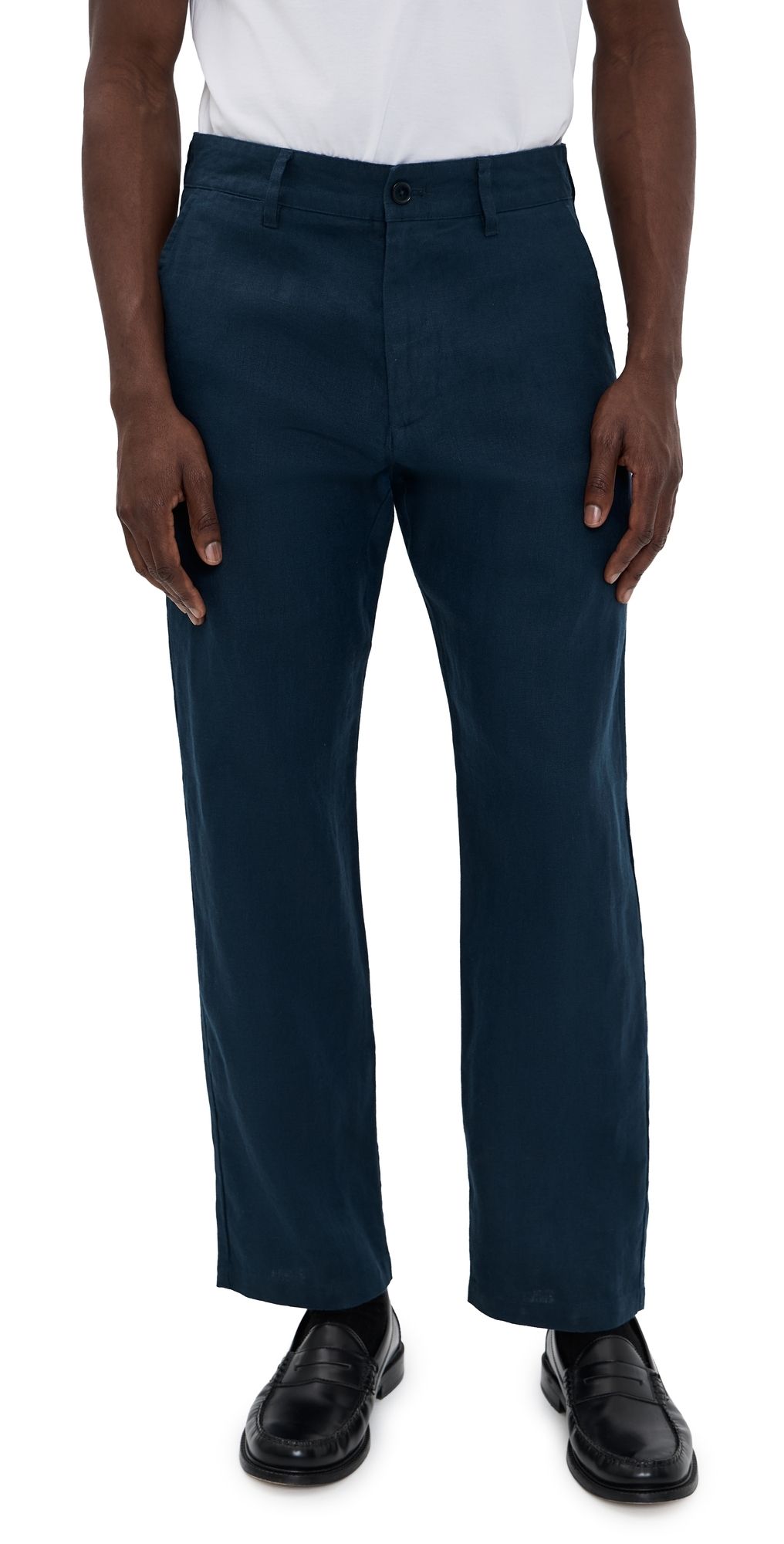 NN07 Aden Linen Trousers Navy Blue 30
