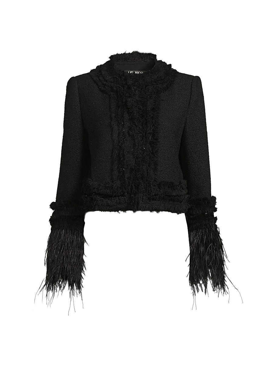 Women's Dune Sequined Feather-Trimmed Blazer - Black - Size XXL