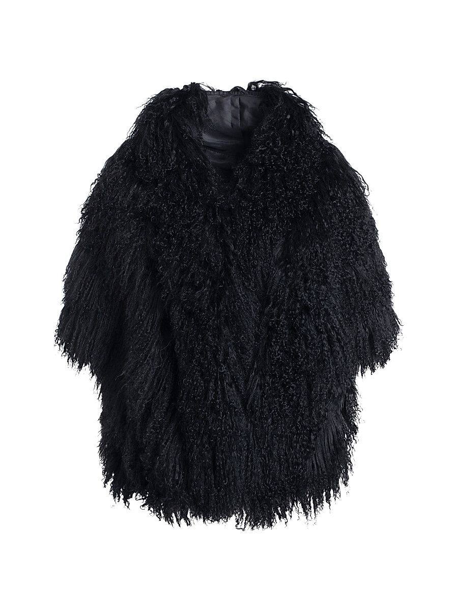 Women's Lamb Stole with Grosgrain Ribbon - Black