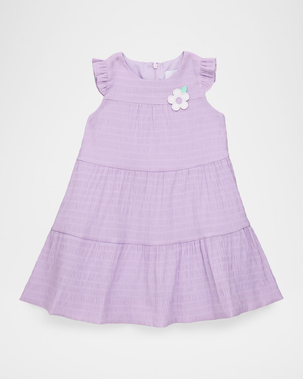 Girl & apos;s Floral Applique Crinkled Lawn Dress, Size 2T-6