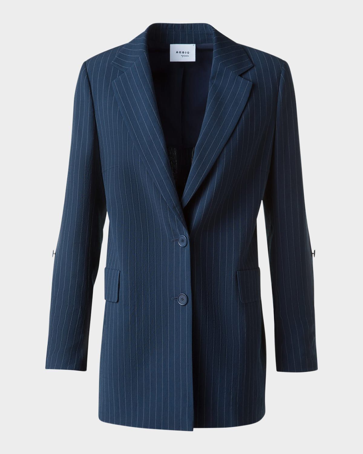 Pinstripe Cool Wool Crepe SIngle-Breasted Jacket