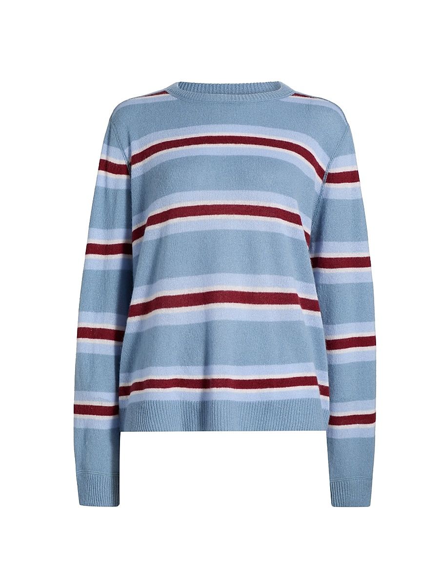 Women's Boyfriend Striped Cashmere Sweater - Bluebell Multi Stripe - Size XL