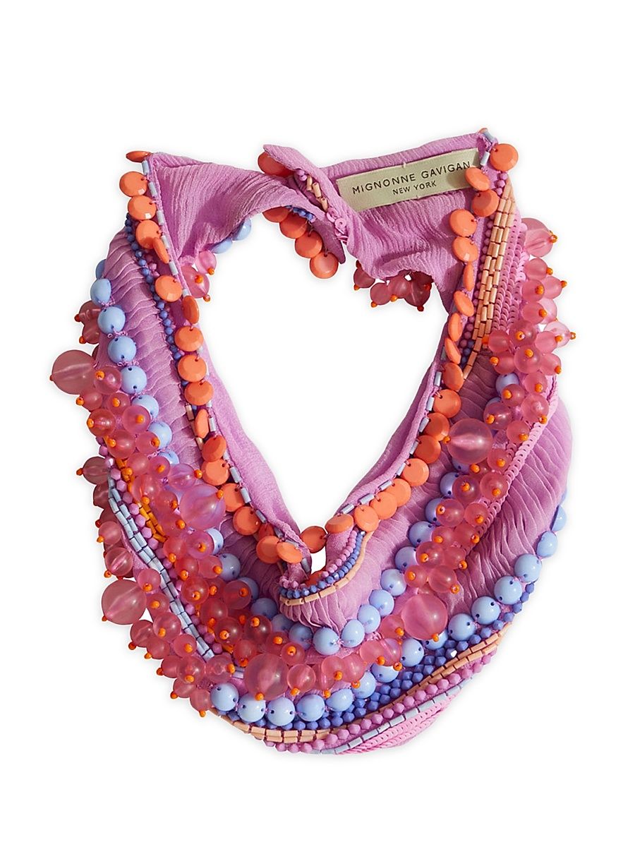 Women's Lupita Beaded Silk Chiffon Scarf Necklace - Pink Multi