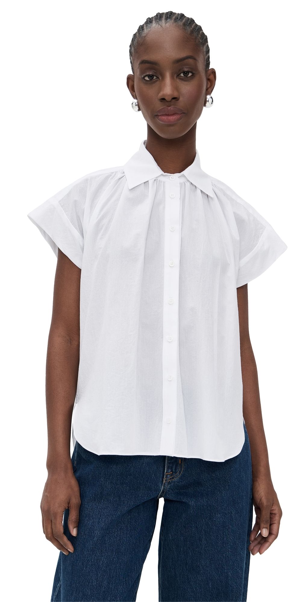 Secular Trinity Button Top In Brushed Cotton White M