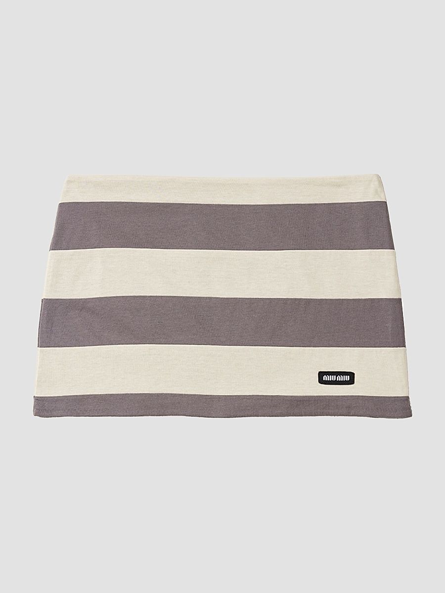 Women's Striped Jersey Mini-Skirt - Beige Multi - Size Small