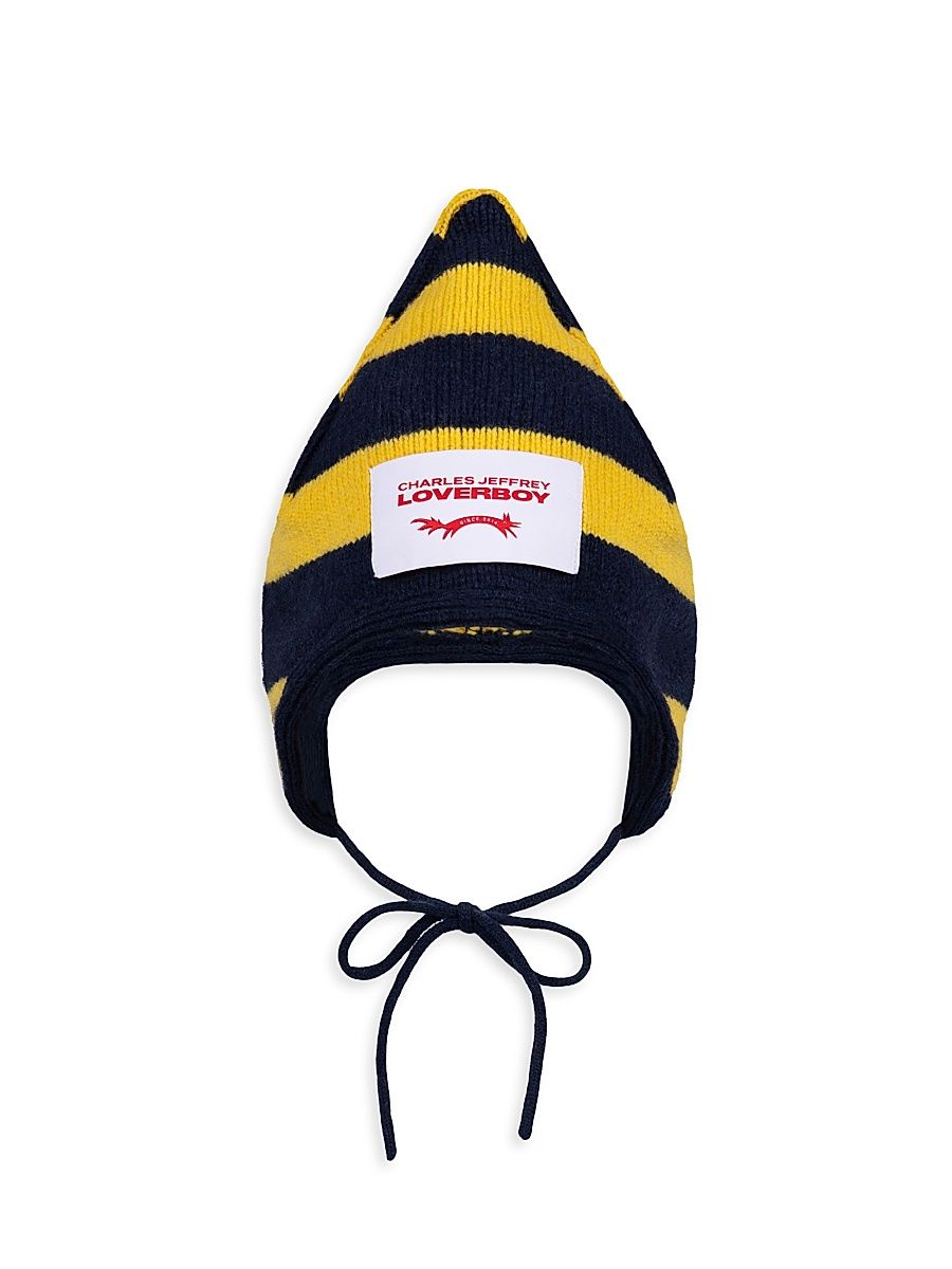 Men's Spike Striped Logo Wool-Blend Bonnet - Yellow Navy Blue Stripe