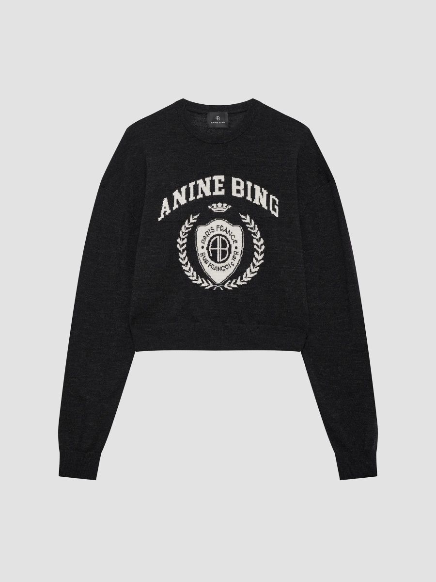 ANINE BING Women's Mia Wool Crewneck Sweater - Charcoal - Size XL