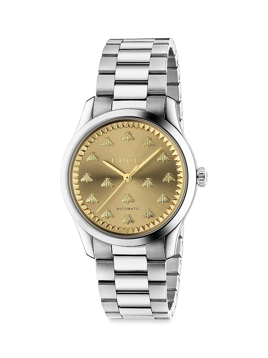 Men's G-Timeless Automatic Sun-Brushed Bee Watch - Silver