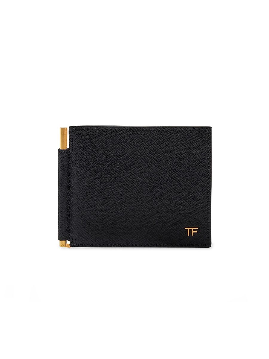 Men's T Line Money Clip Leather Wallet - Black
