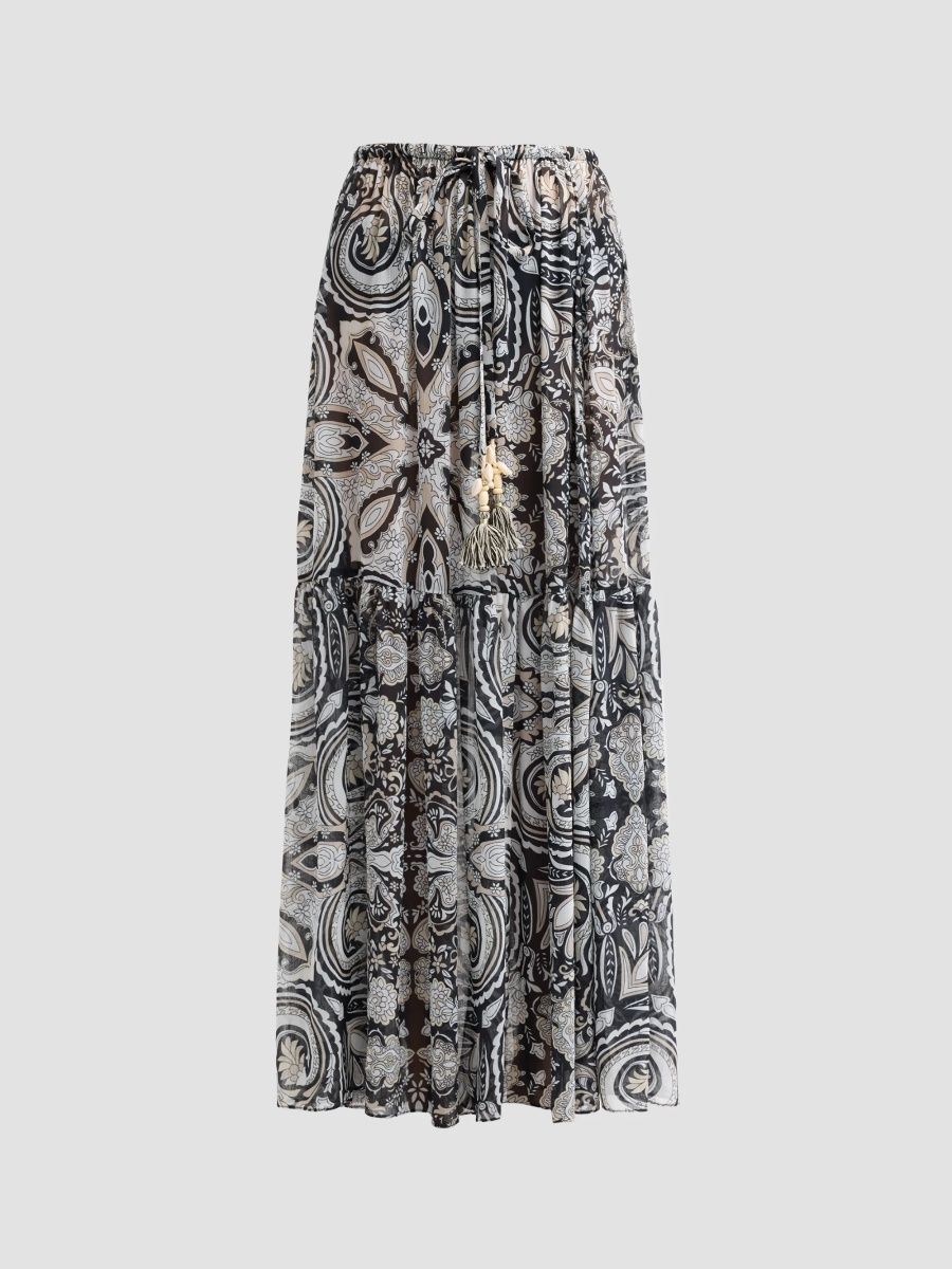 Ramy Brook Women's Annalisa Paisley Drawstring Maxi Skirt - Black Medallion - Size XL