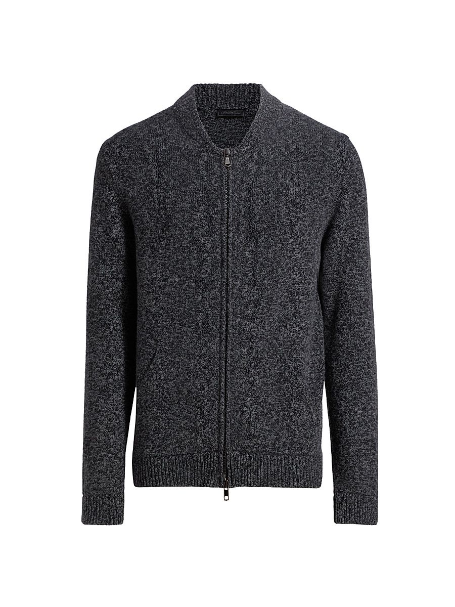 Men's Melange Baseball-Collar Full-Zip Sweater - Charcoal - Size XL