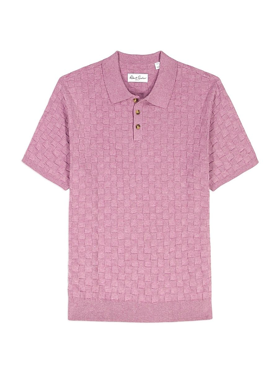 Men's Hampson Textured Cotton Short-Sleeve Polo Sweater - Light Pink - Size XXL