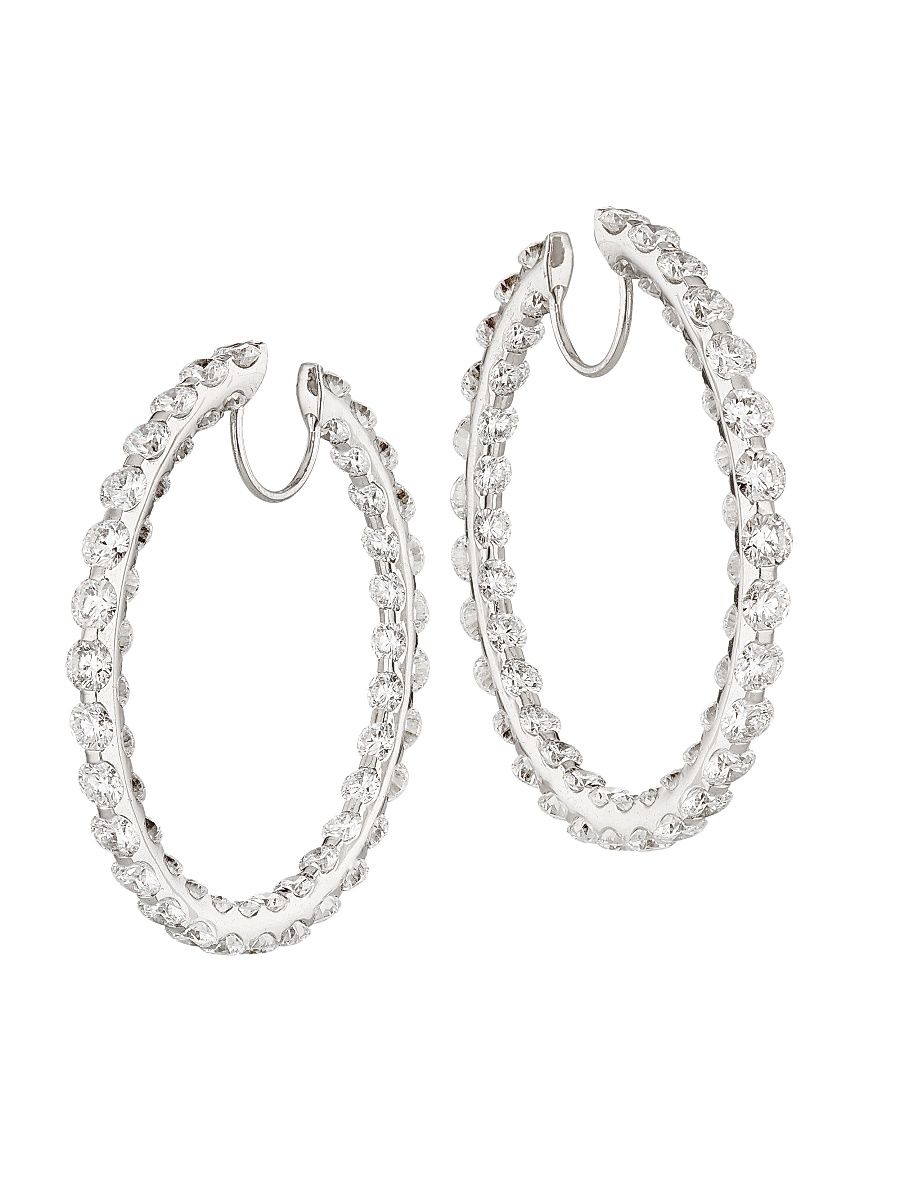 Women's Artisan Pieces 18K White Gold & 14.94 TCW Diamond Hoop Earrings - White Gold