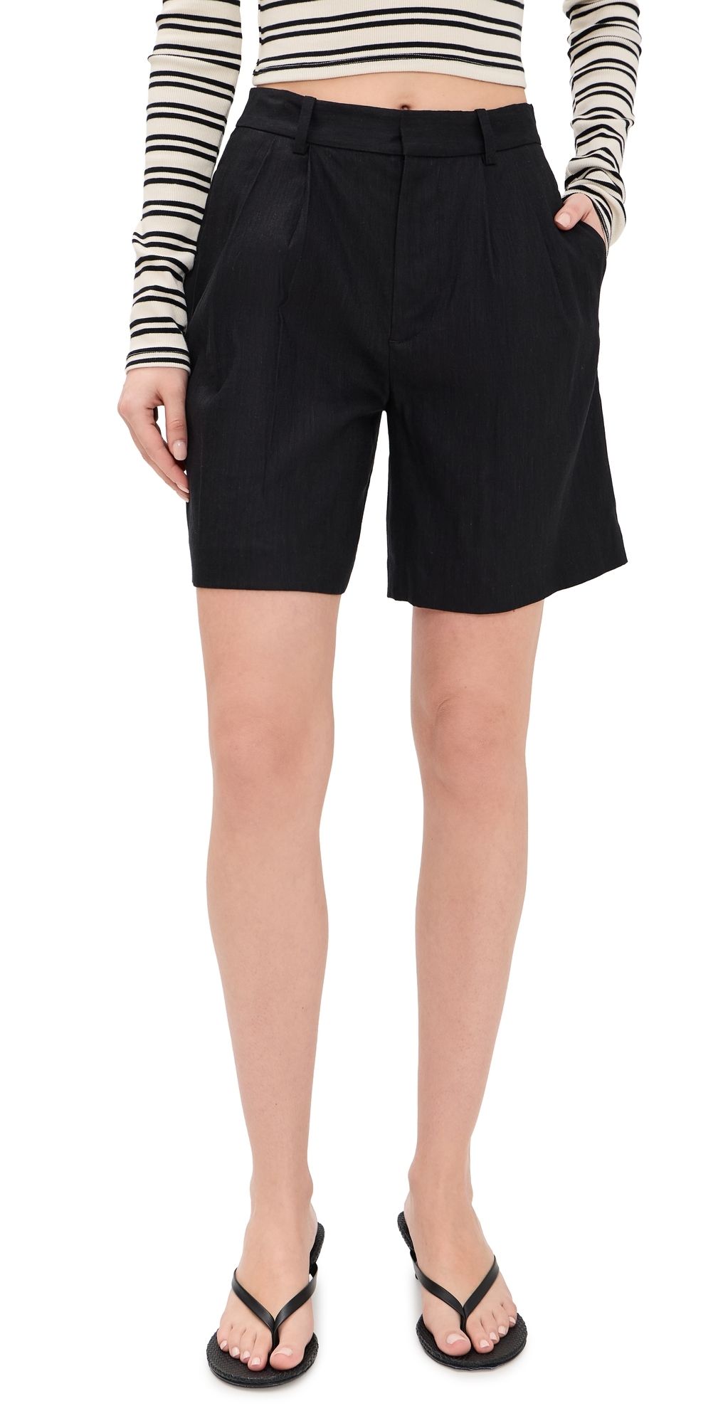 ALICE + OLIVIA Conry Relaxed Long Pleated Bermuda Shorts Black 14