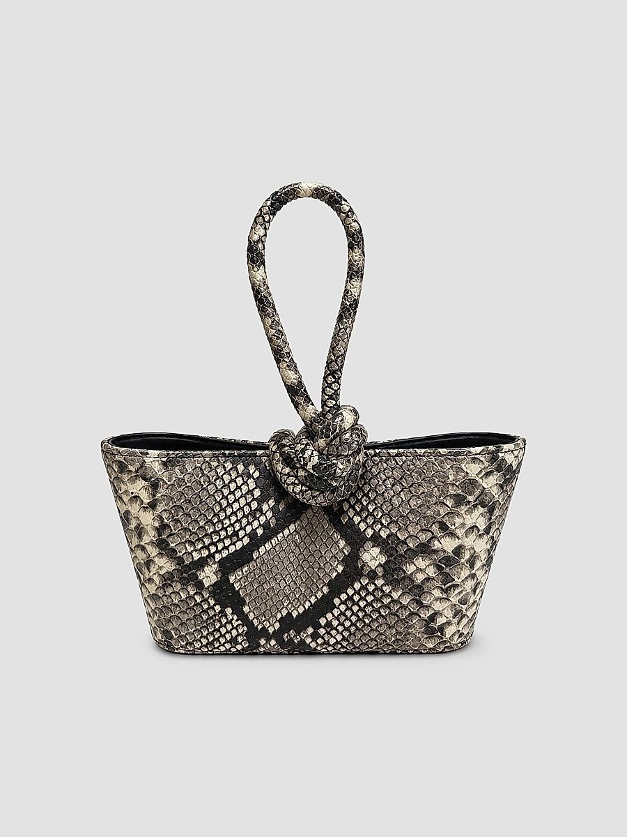 Women's The Senna Midi Snake-Embossed Printed Leather Top Handle Bag - Black And White