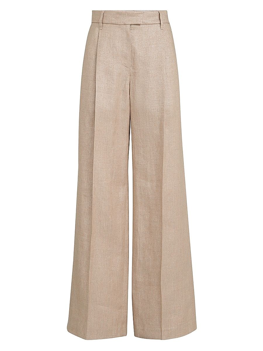 Women's Sparkling Linen Twill Loose Pleated Trousers with Monili - Antique Pink - Size 14