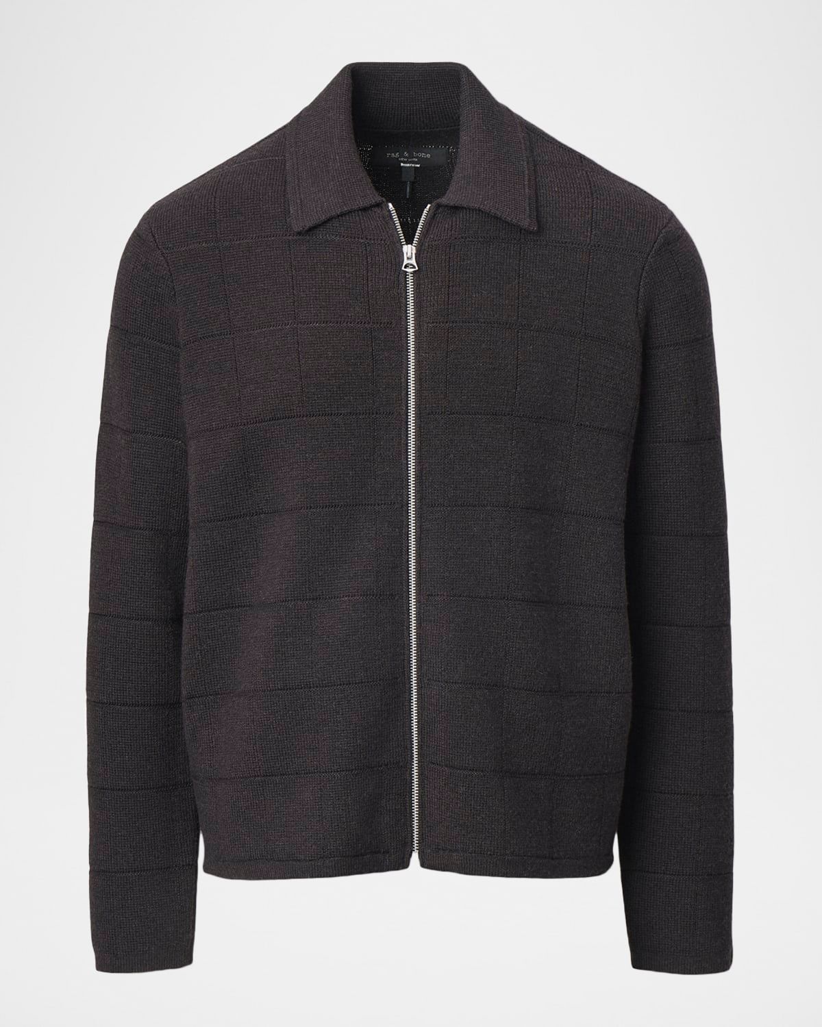 Men & apos;s Wool Windowpane Knit Full-Zip Sweater