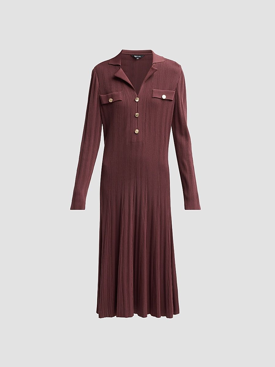 Misook Women's Rib-Knit A-Line Midi Dress - Mahogany - Size XXL