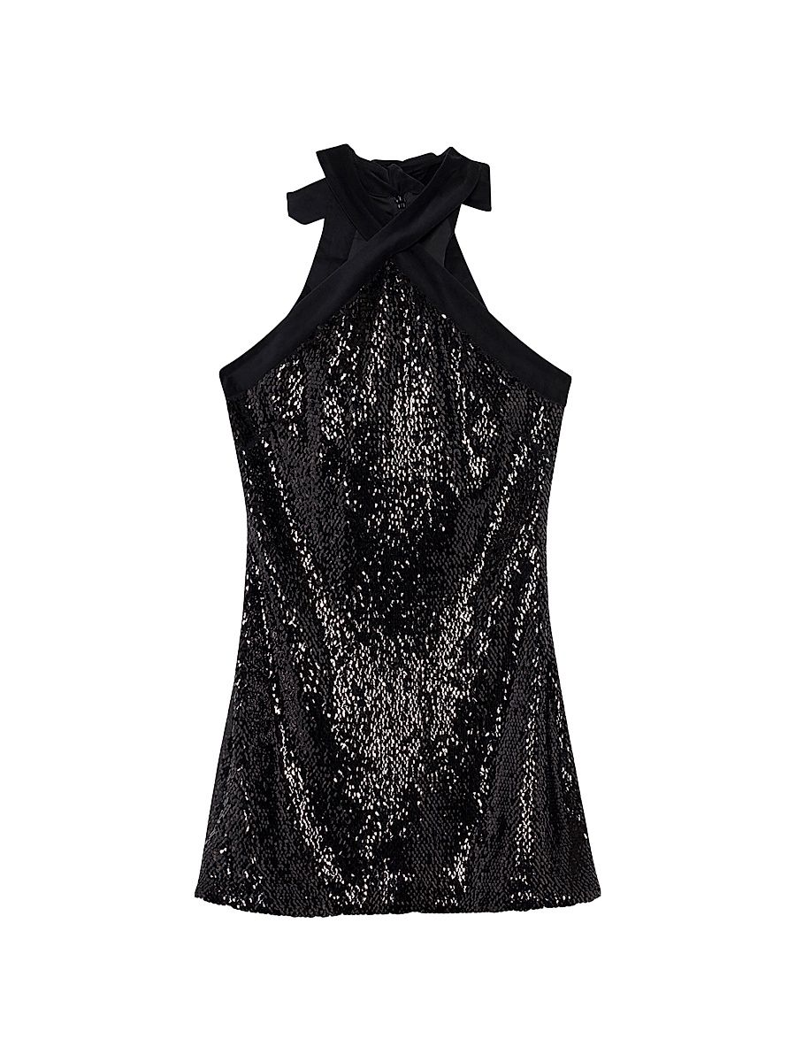 Women's Isla Sequined Halter Minidress - Black - Size 0