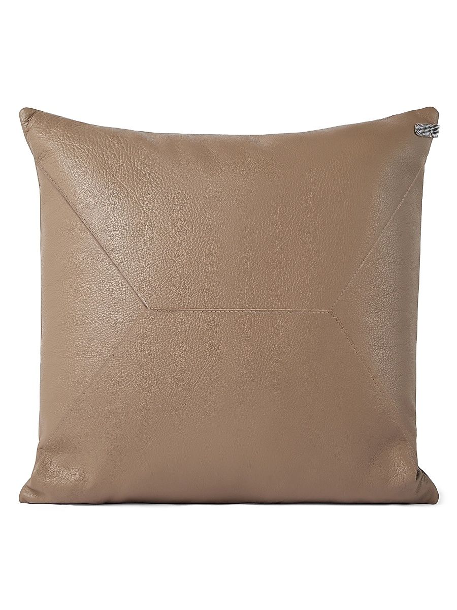 Grained Leather Cushion with Monili - Ivory