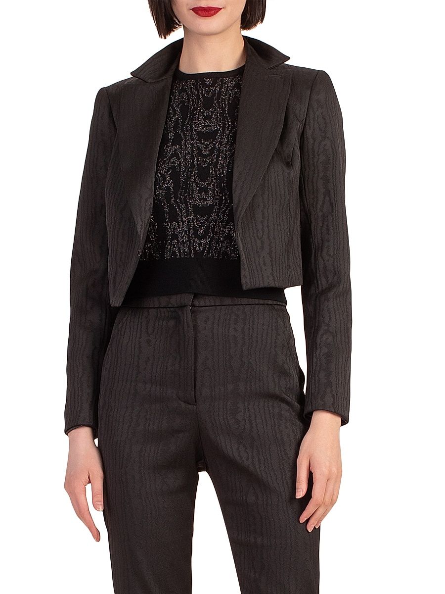 Women's Petra Wood-Print Cropped Blazer - Black - Size 10