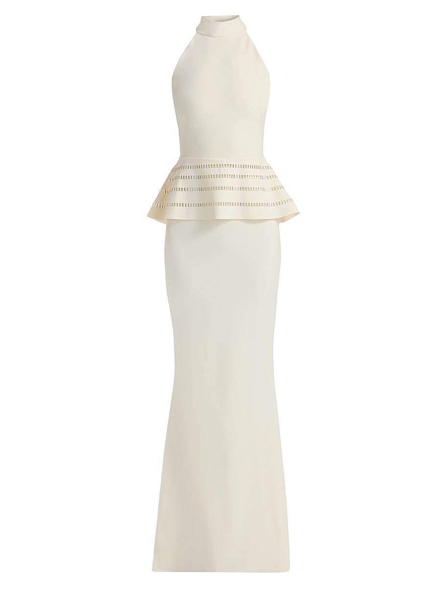 Women's Imera Laser Cut Peplum Gown - Cream - Size 8