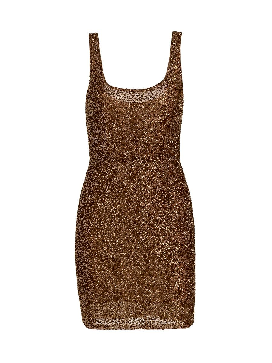 Women's Inori Beaded Scoopneck Minidress - Antique Gold - Size 12