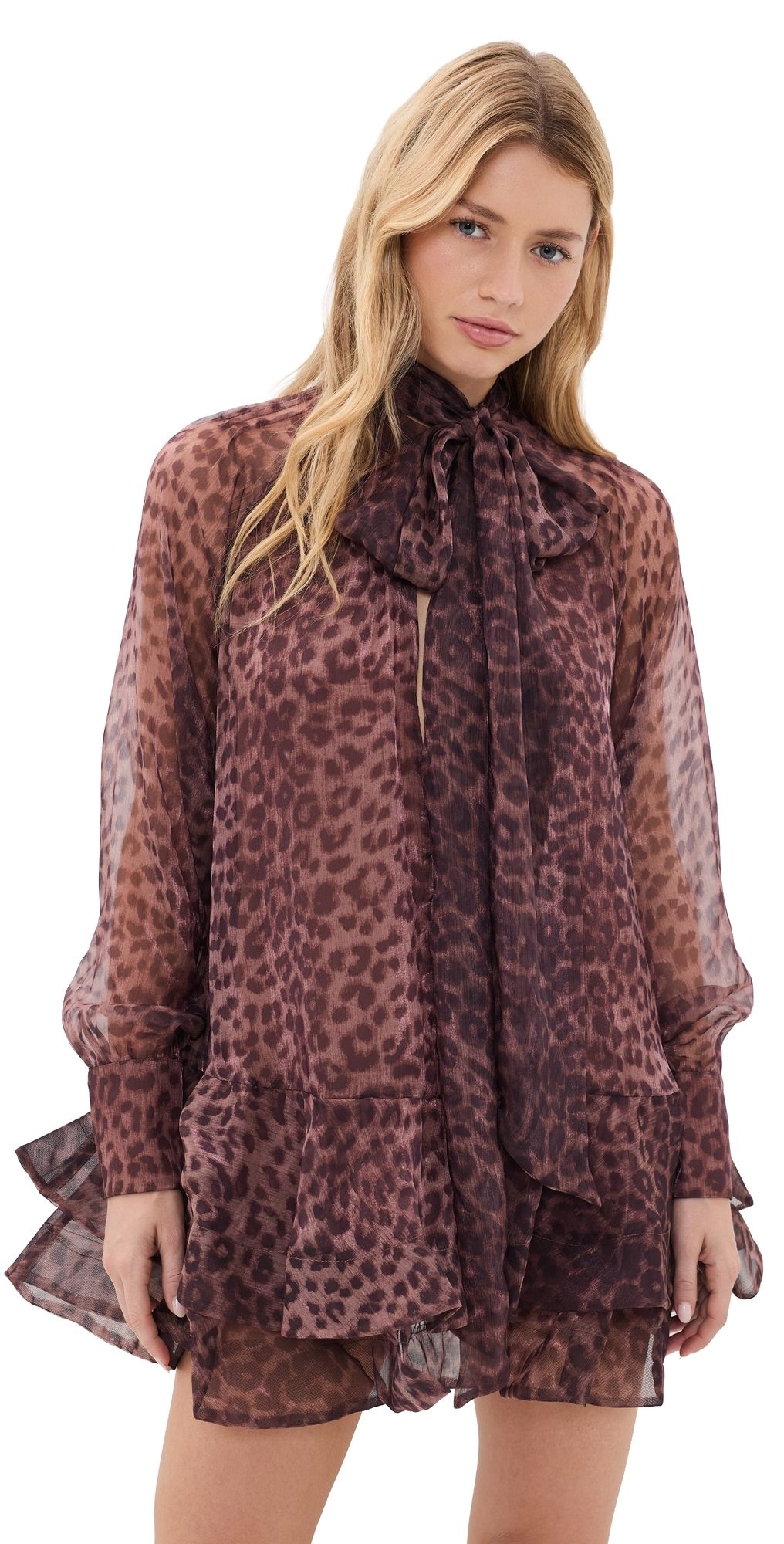 BARDOT Adrie Babydoll Mini Dress Leopard 12