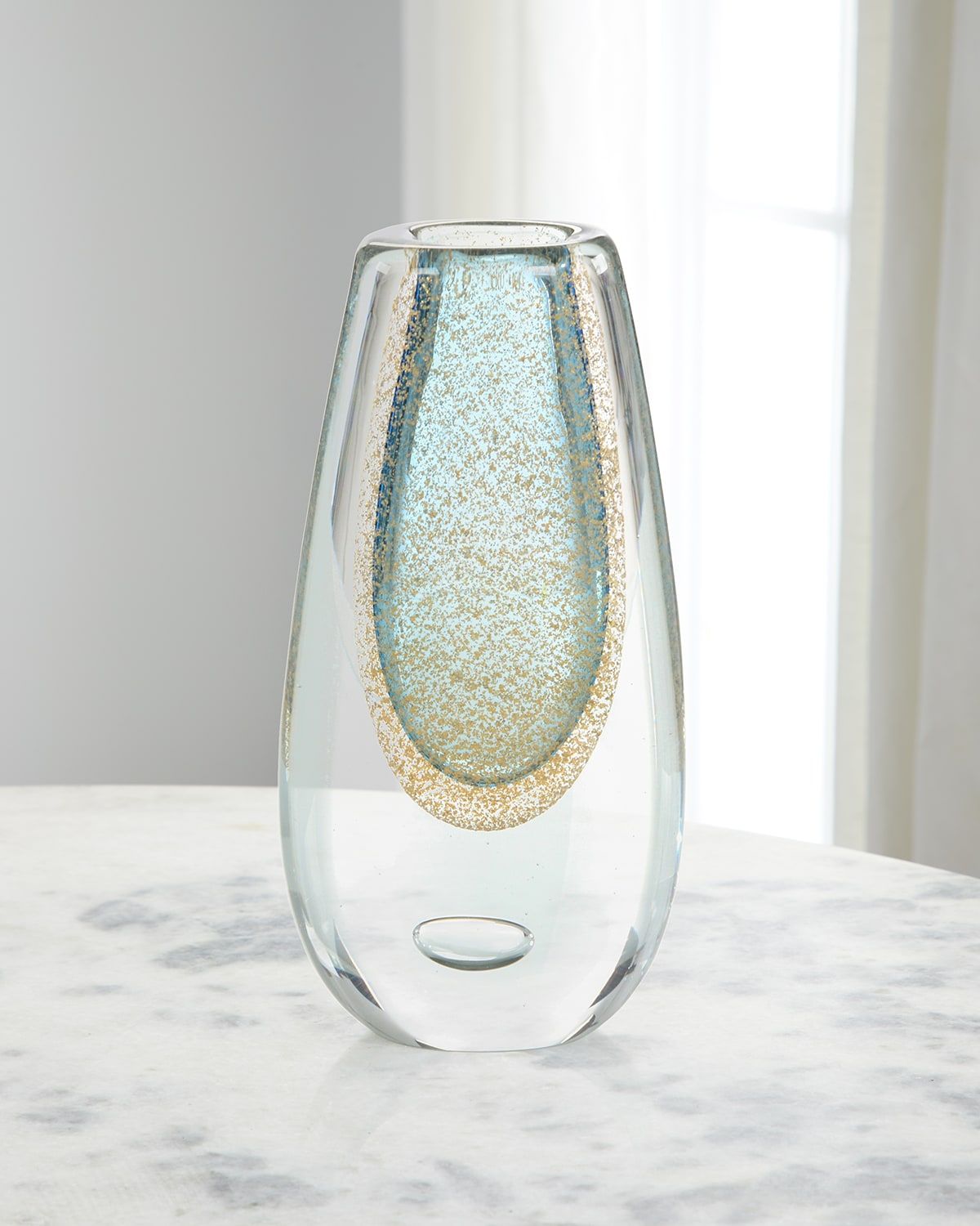 Gold-Flecked Blue Handblown Glass Vase II