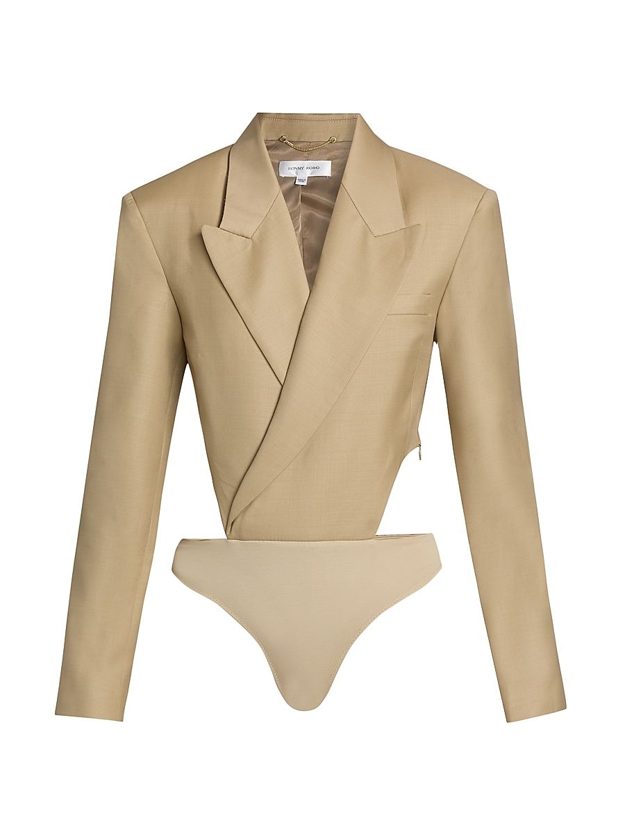 Women's Florina Wool-Blend Blazer Bodysuit - Tan - Size Medium