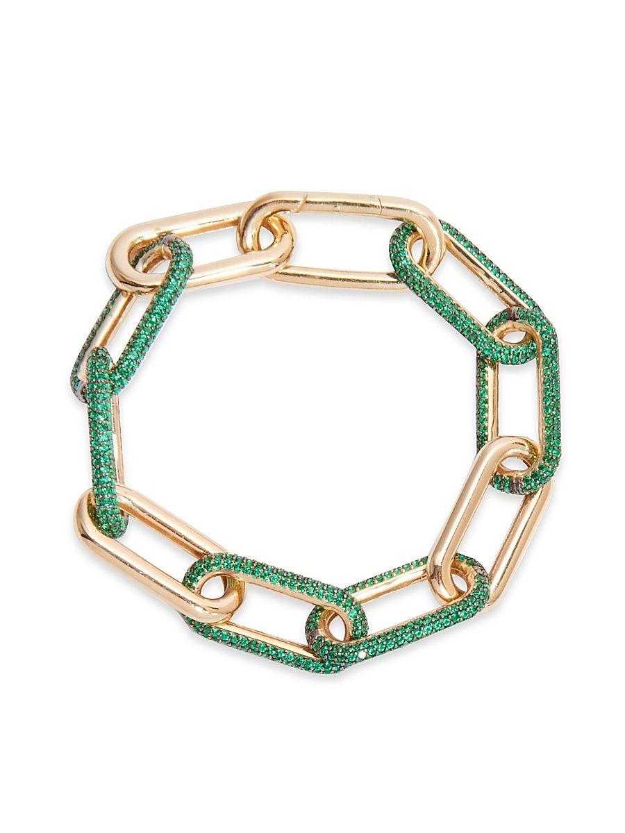 Women's 14K-Yellow-Gold Vermeil & Crystal Oval-Link Chain Bracelet - Green