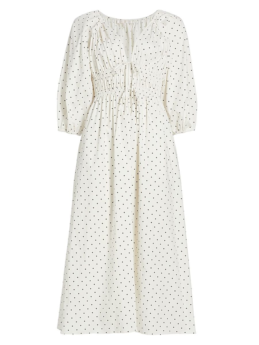Women's Veronica Polka Dot Cotton Midi-Dress - Ivory Polka Dot - Size Small