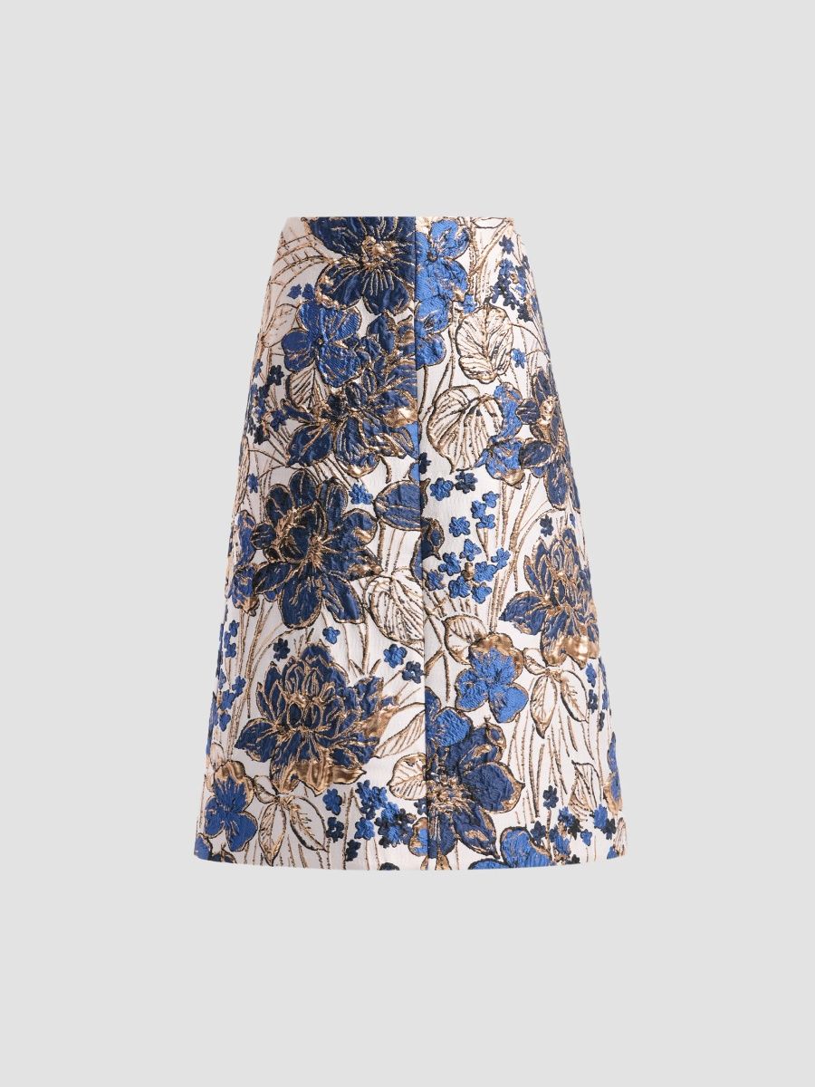 SIMKHAI Women's Skye Floral Brocade Midi Skirt - Sapphire Multi - Size 14