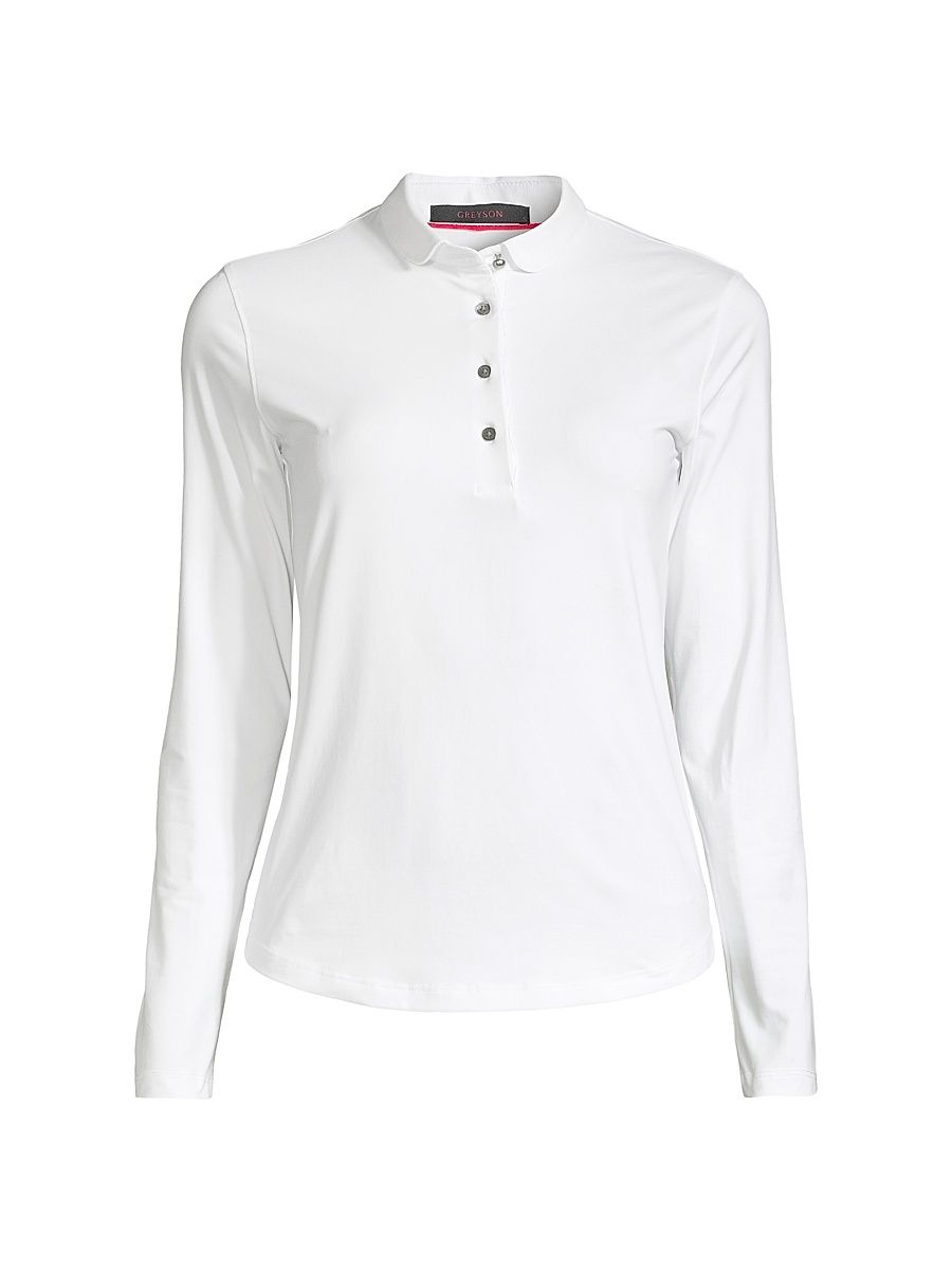 Women's Long-Sleeve Knit Polo Top - White - Size XL
