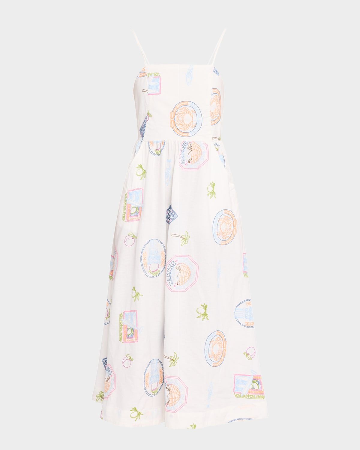 Peaches Embroidered Apron Midi Dress