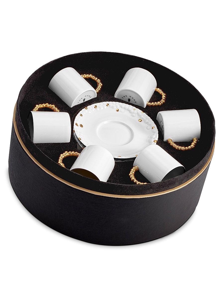 Haas 12-Piece Mojave 24K Gold & Porcelain Espresso Cup & Saucer Set - White