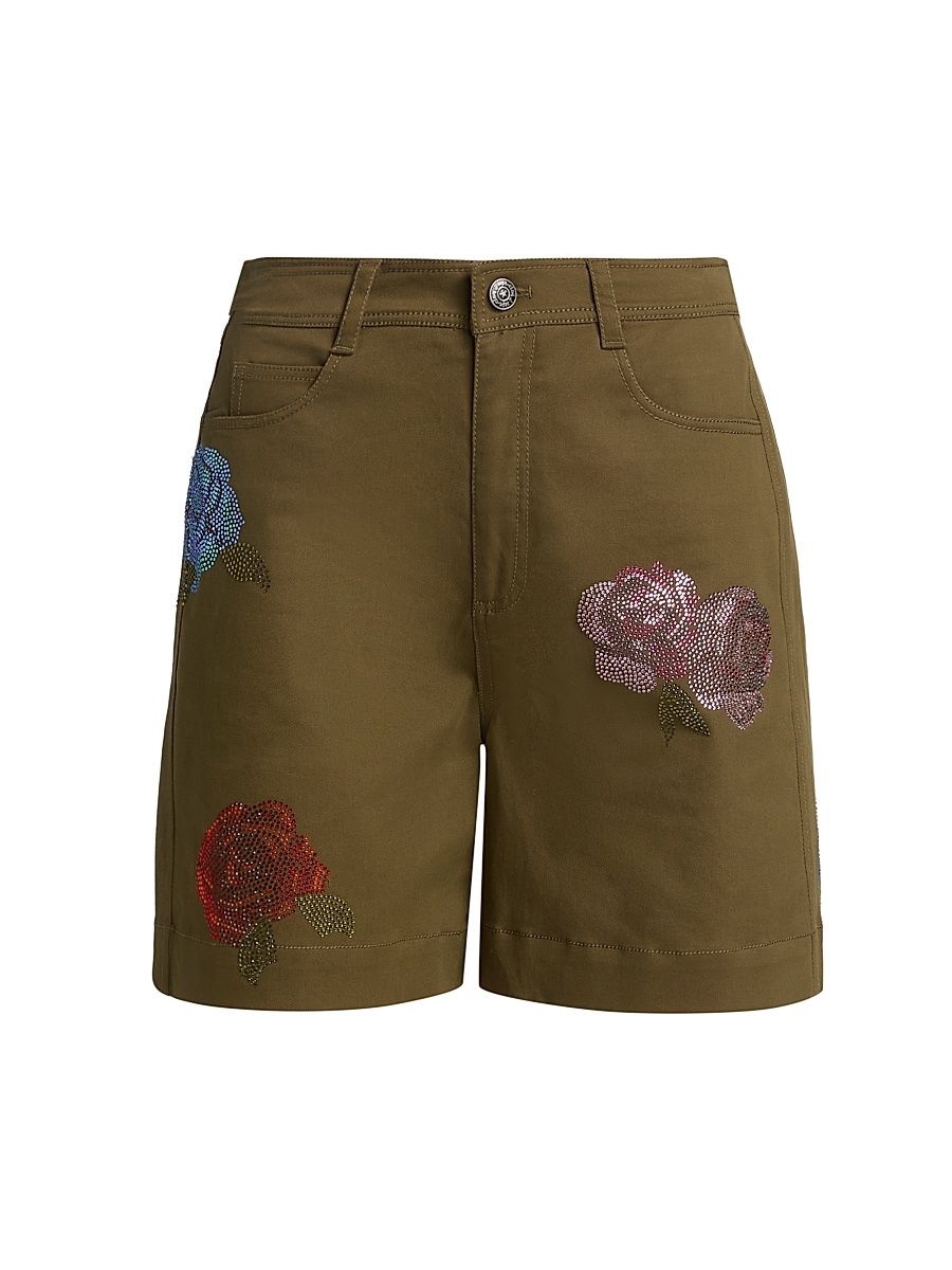 Women's Betsy Heatset Roses Bermuda Shorts - Dark Olive Multi - Size 10