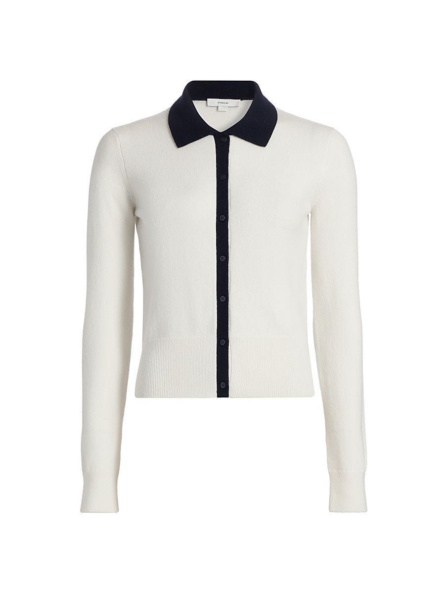 Women's Contrast-Trim Wool-Blend Cardigan - Off White Coastal - Size XS