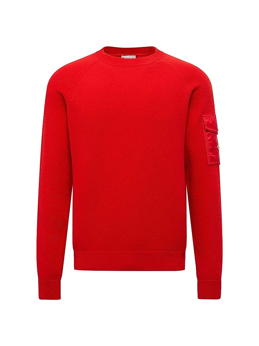 Men's Crew Neck Sweater in Mouliné Wool & Cashmere - Red - Size XXXL
