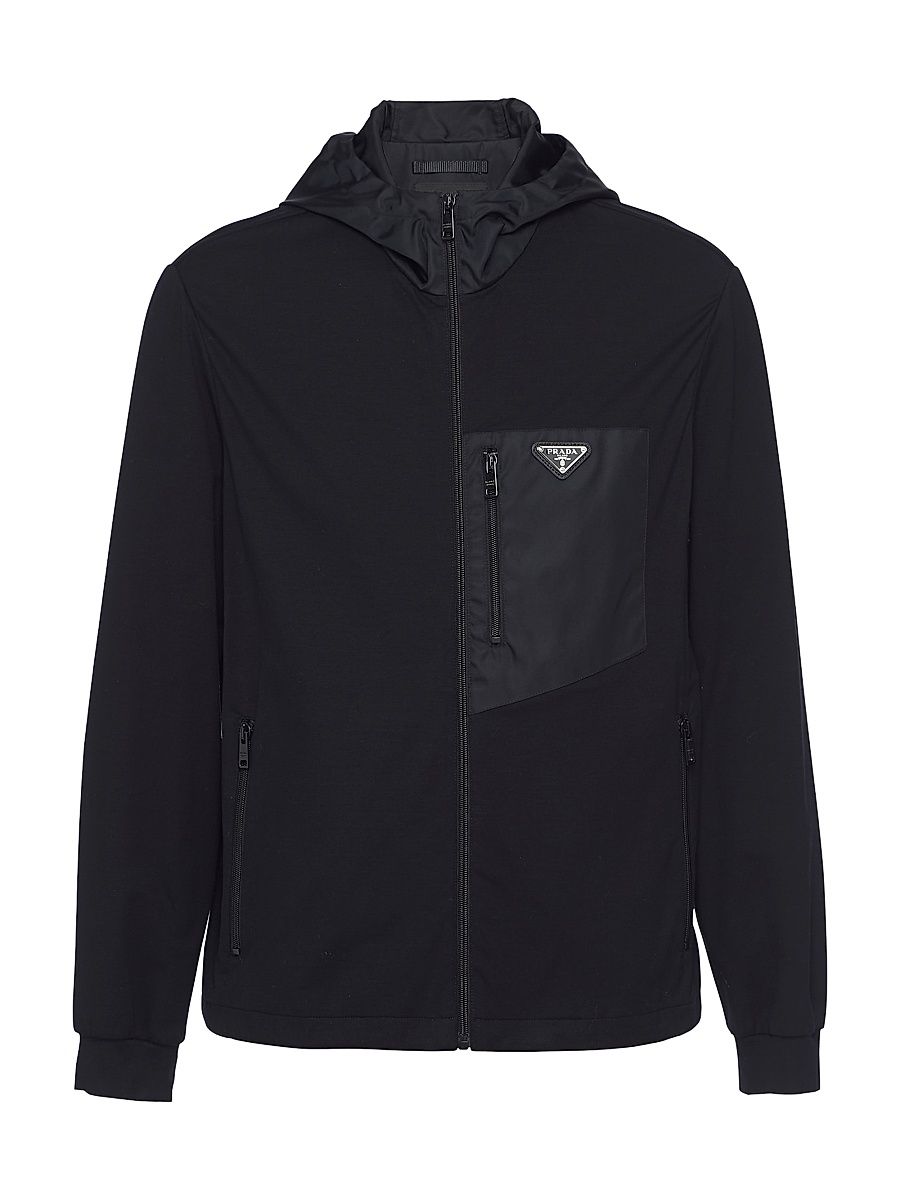Men's Technical Cotton and Re-Nylon Cardigan - Black - Size XL