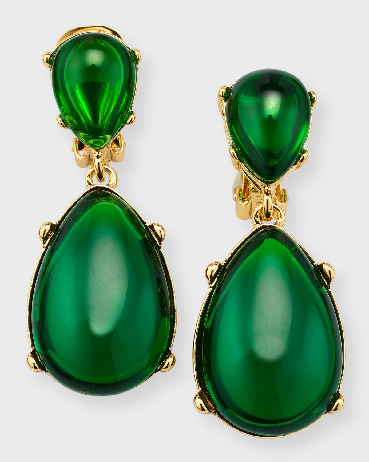 Emerald Resin Teardrop Cabochon Clip Earrings