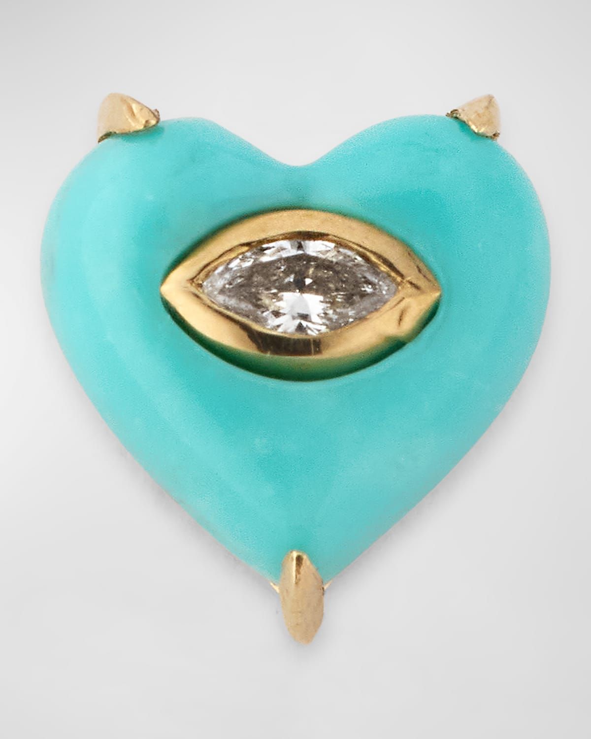 14K Yellow Gold Marquis Diamond and Turquoise Heart Earring, Single