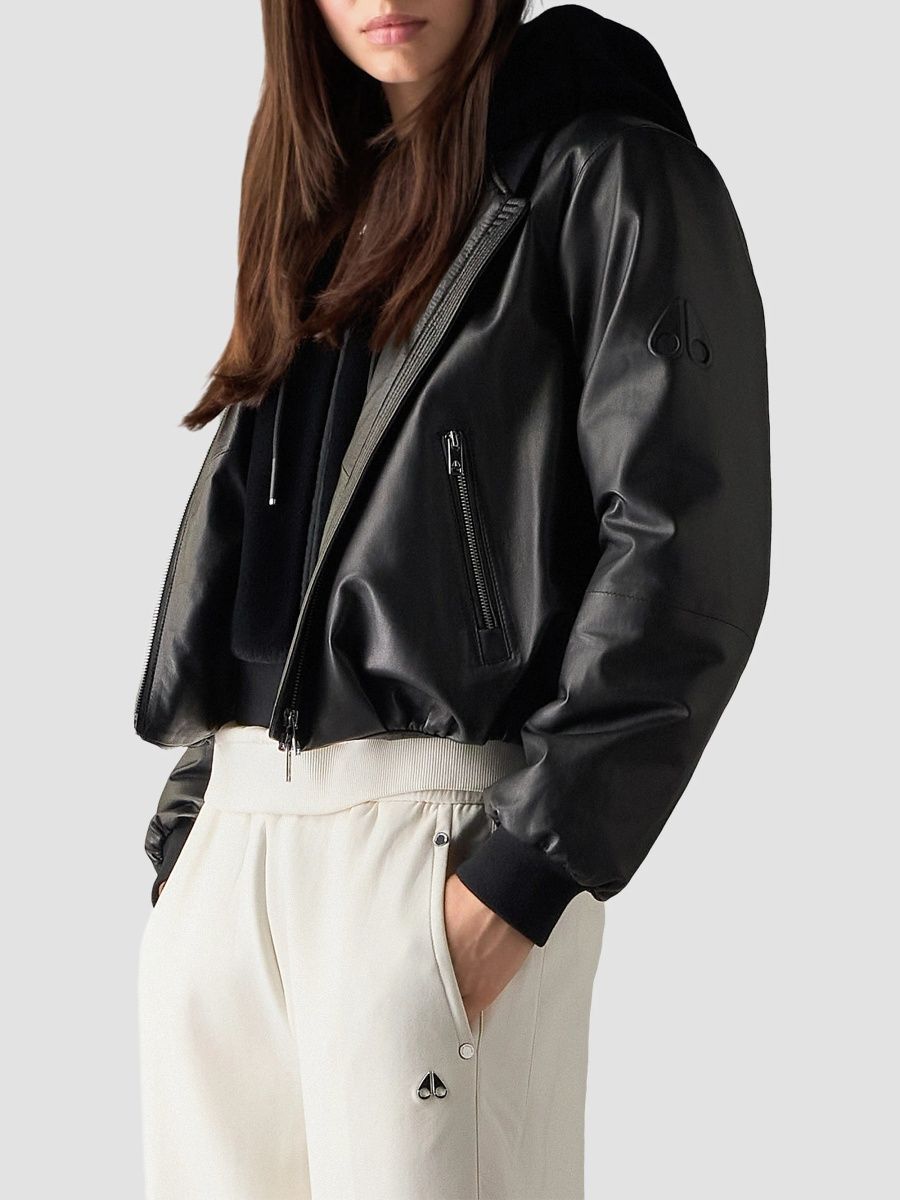 Moose Knuckles Women's Cardin Leather Bomber Jacket - Black - Size XL