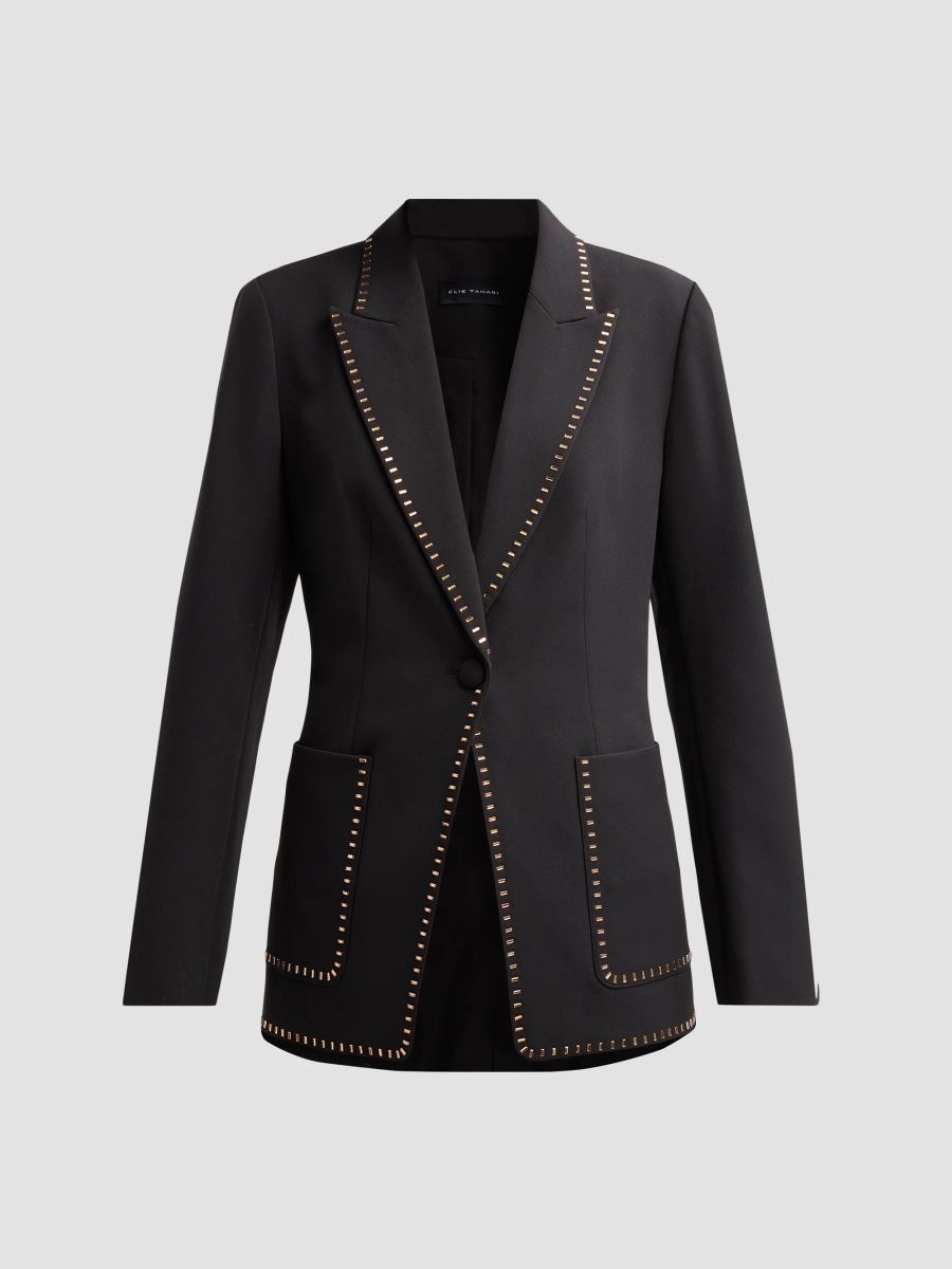 Elie Tahari Women's Margaret Embellished-Trim Blazer - Noir - Size 16
